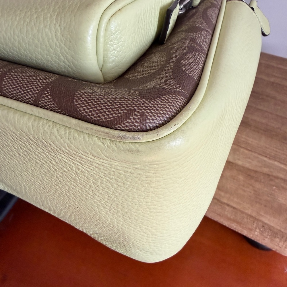Coach Signature Brown and Pale Lime Green Backpack - Picture 14 of 15